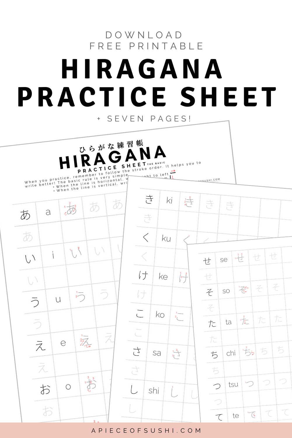 Hiragana Katakana Practice Chart intermediate romaji reading writing japanese printable download language lesson plan educational fun pretty