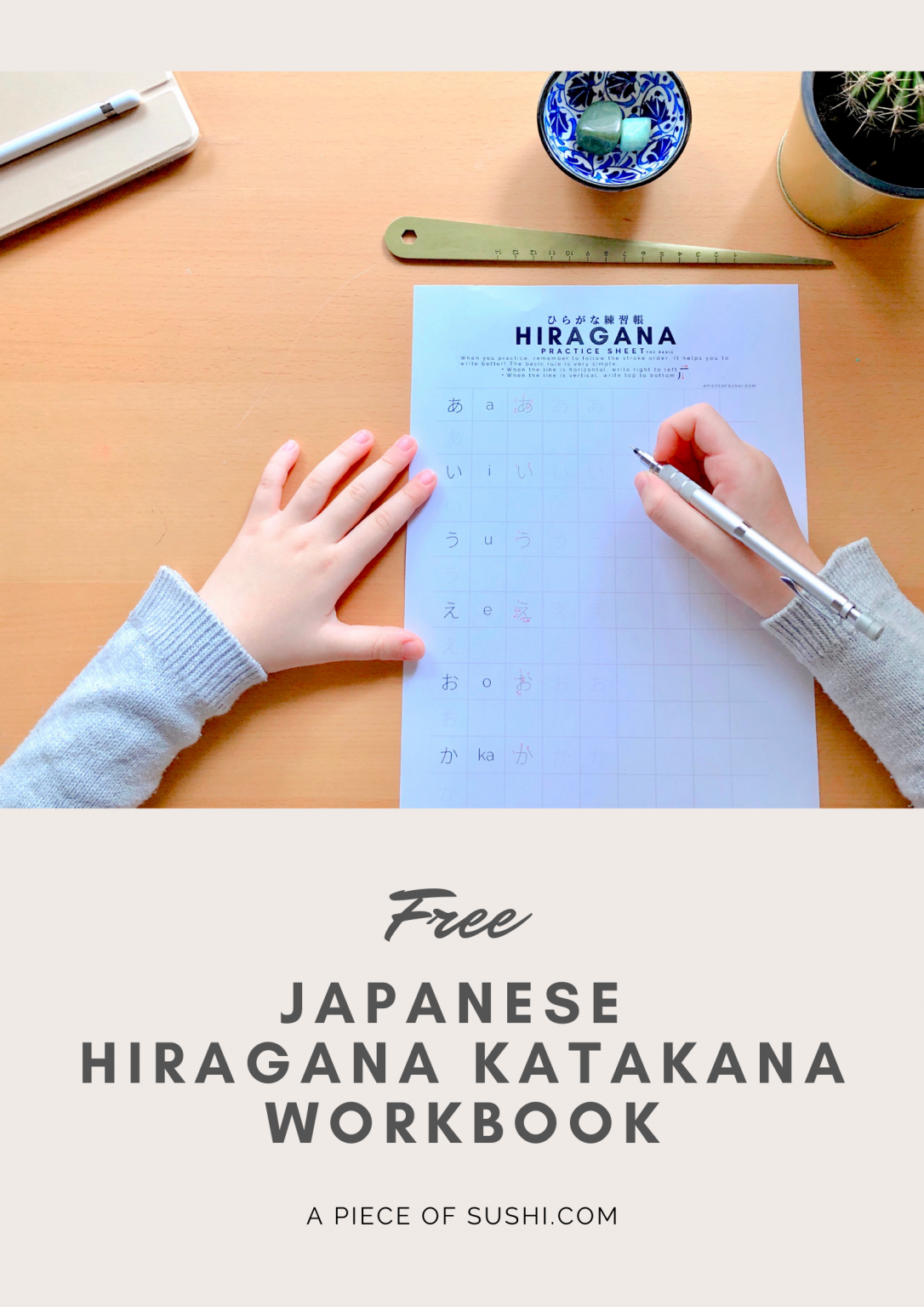 Hiragana Practice Sheet Free Download 7 Pages Workbook Printable PDF A PIECE OF SUSHI